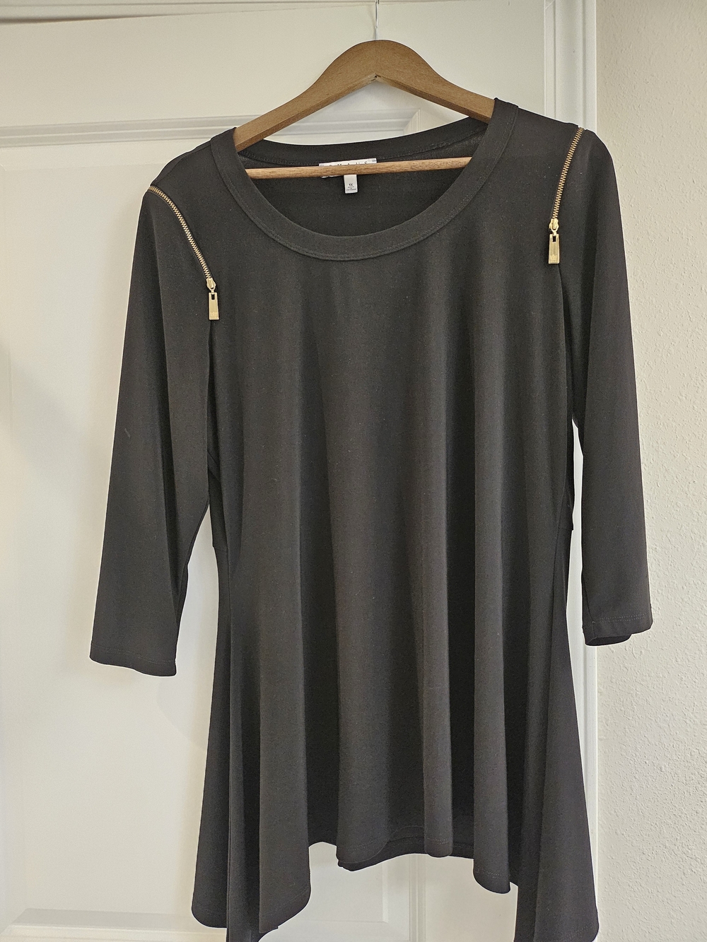 Chaus Black Long-Sleeve Dress with Gold Zipper Accents